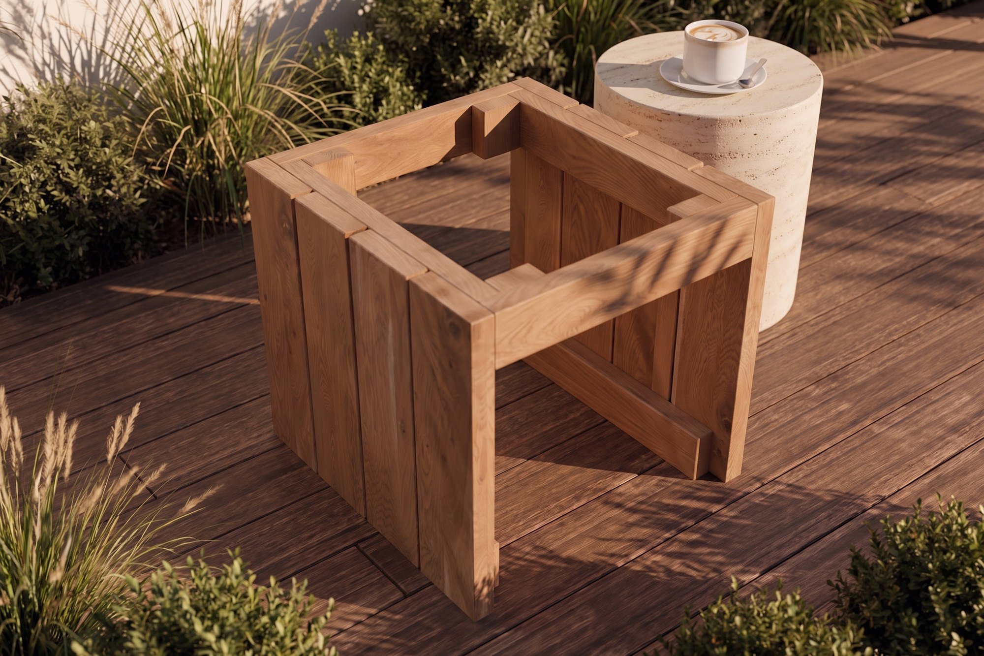 The Block Side Table with its top left off, showing the end panels, cleats, corner blocks and aprons