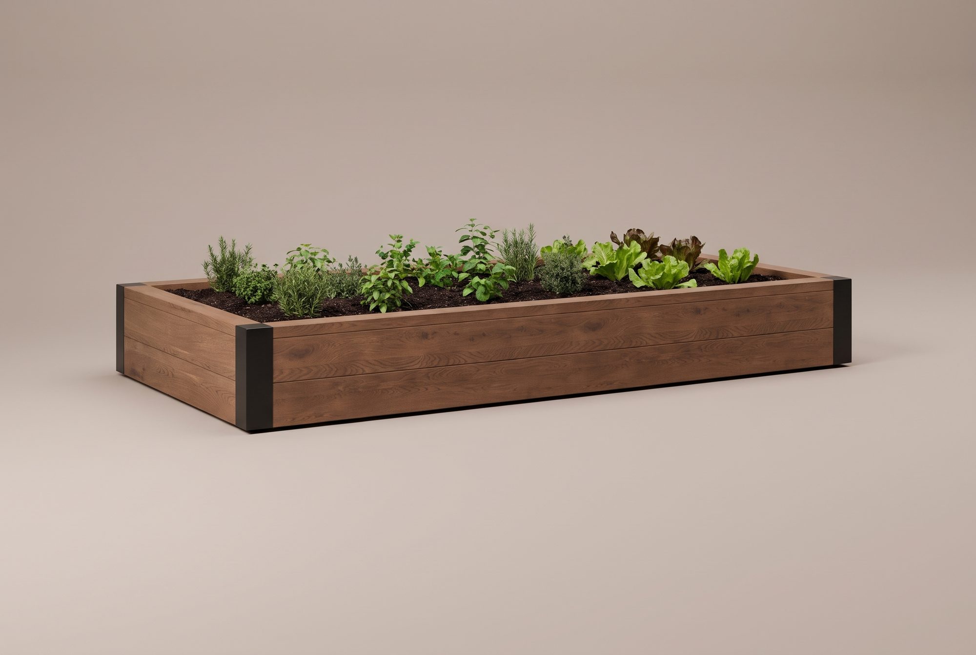 Black Corner Raised Bed, front view