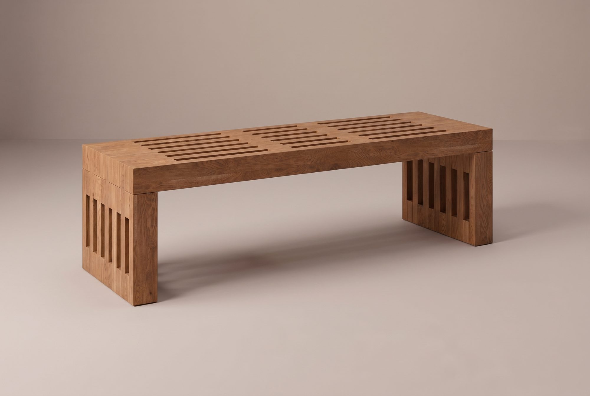 Block Slat Bench, front view