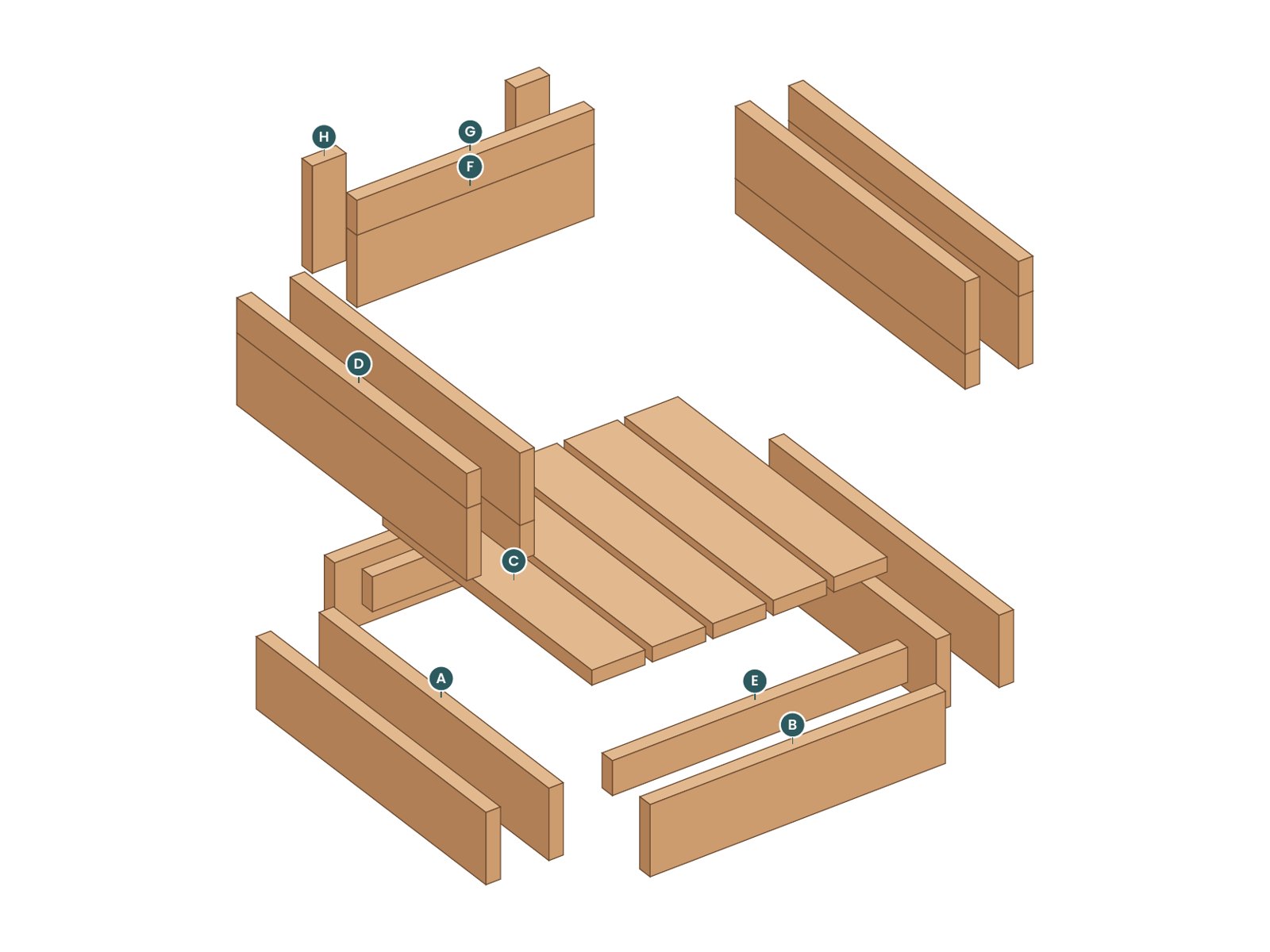Exploded view of the Drift Swing Chair with every part labeled by letter