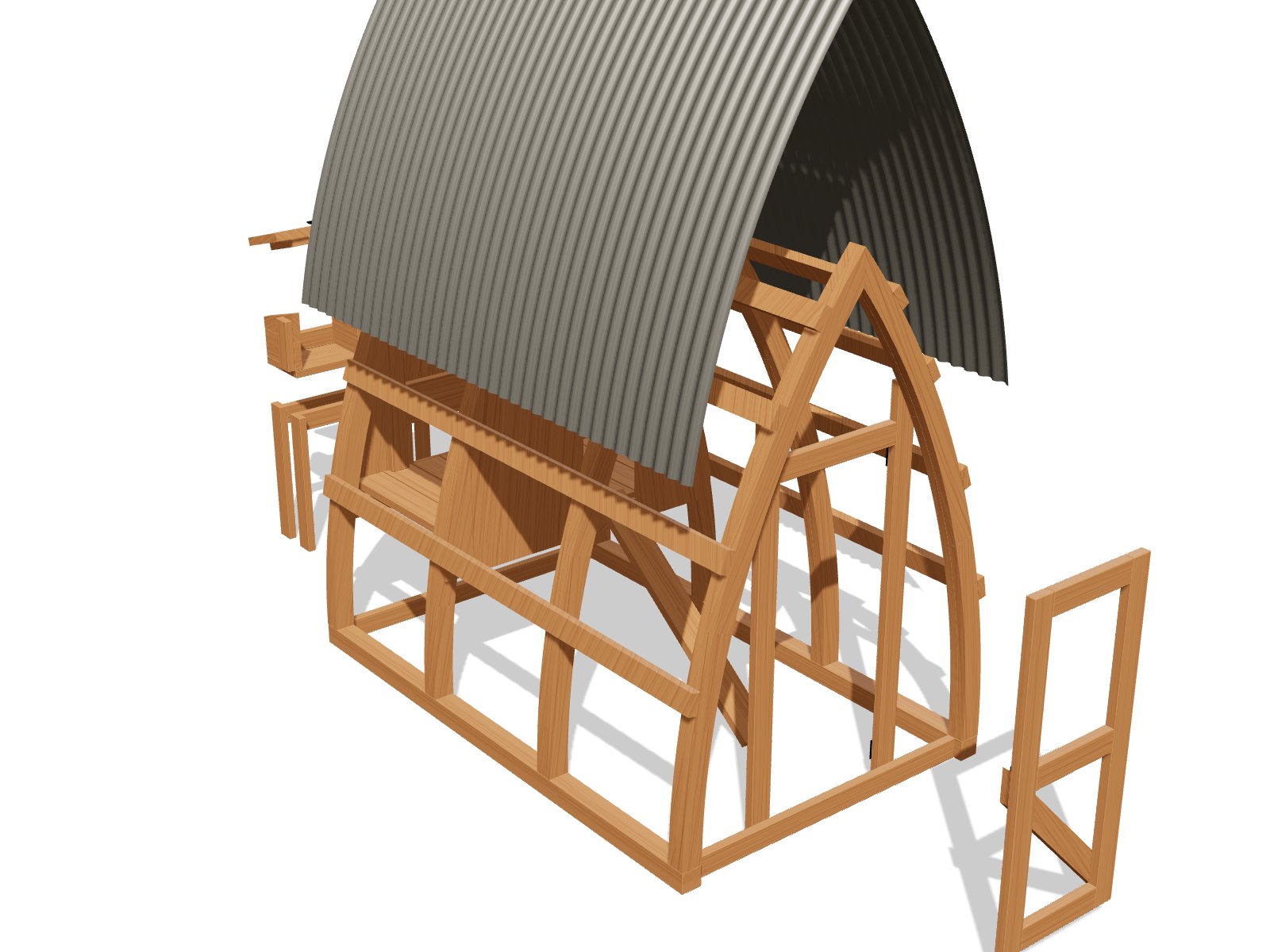 Exploded view of the Arch Coop with every part labeled by letter