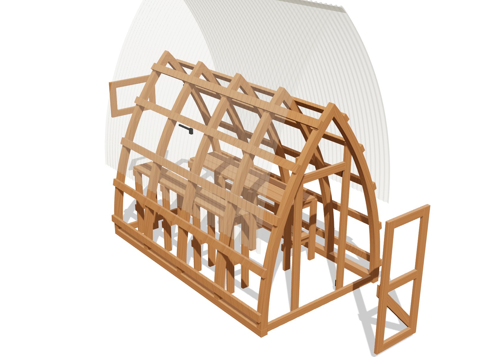Exploded view of the Arch Greenhouse with every part labeled by letter